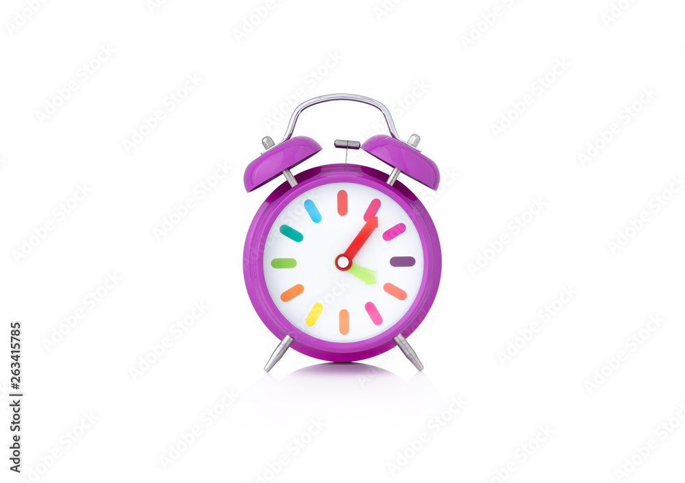 violet colour alarm clock on isolated white background violet colour alarm clock on isolated white background
