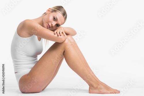 Woman in white cotton underwear