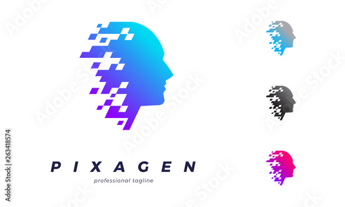 Pixel human face data technology logo template 