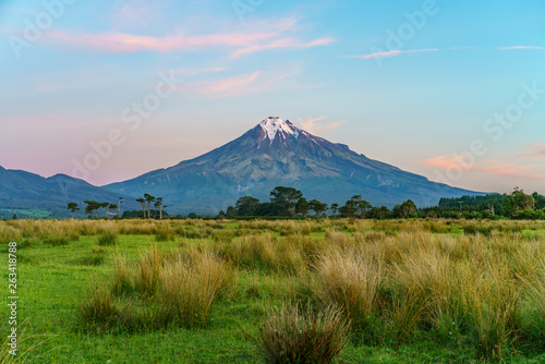 sunset at cone volcano mount taranaki, new zealand 9