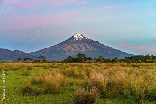 sunset at cone volcano mount taranaki, new zealand 13