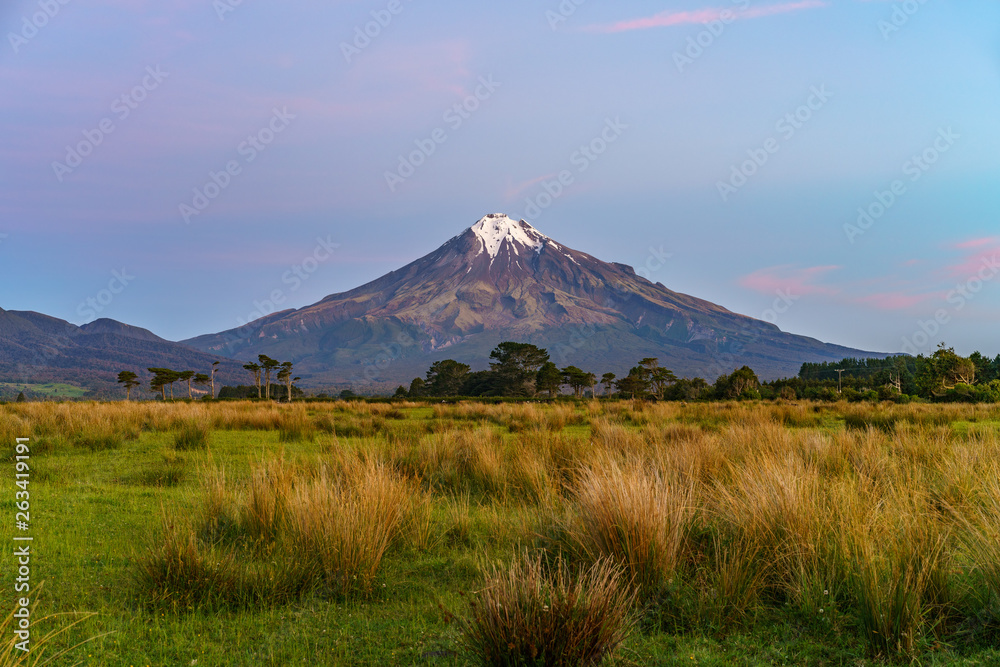 sunset at cone volcano mount taranaki, new zealand 16