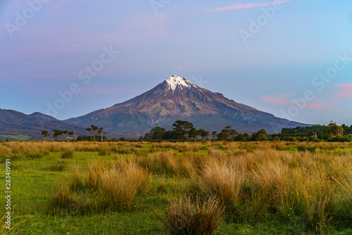 sunset at cone volcano mount taranaki, new zealand 16