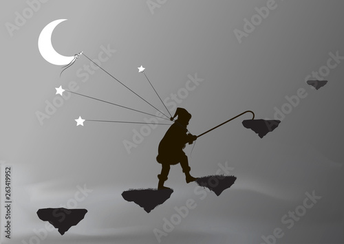 dwarf captures the moon and stars,