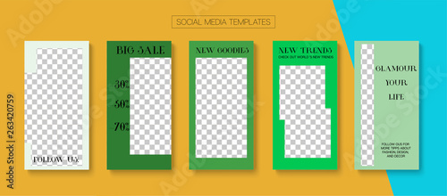 Editable Stories Minimal Vector Layout. Social Media Like and Share, Trends, Sale -50 Photo Frames Kit. Sale Insta Stories Layout