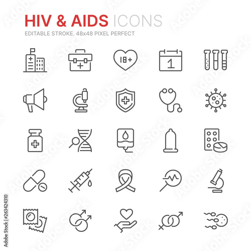 Collection of HIV and AIDS line icons. 48x48 Pixel Perfect. Editable stroke