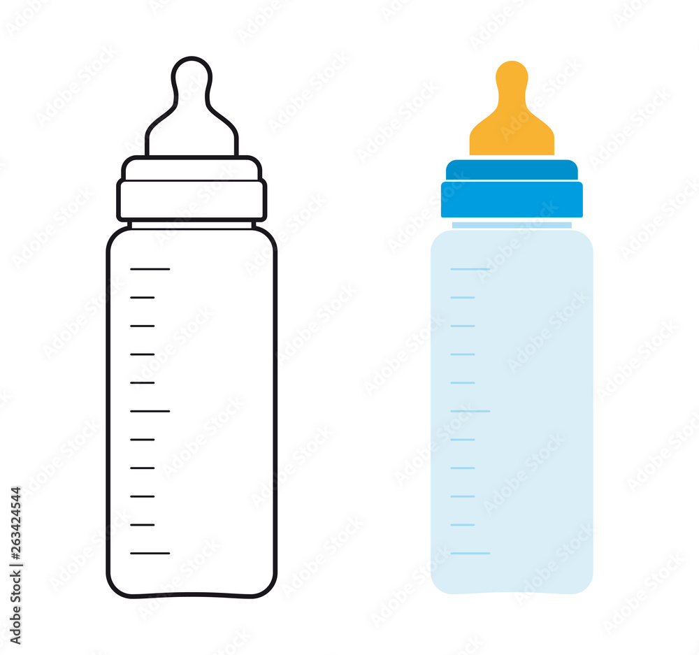Vector line picture baby milk bottle. Isolated white background. Vector line picture baby milk bottle. Isolated white background.