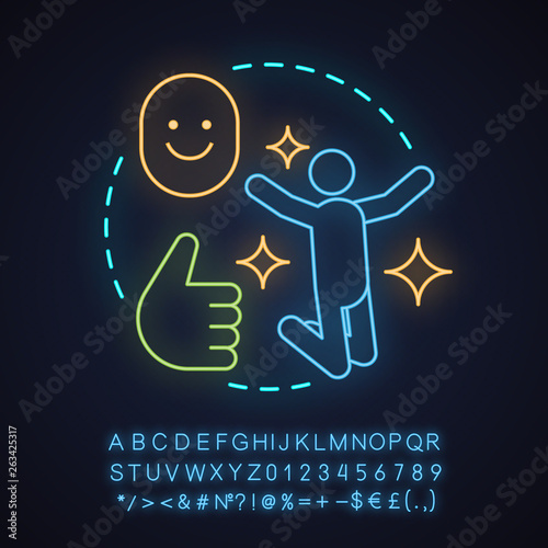 Happiness neon light concept icon