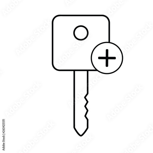 Key icon, Access, lock, locked, security icon with add sign. Key icon and new, plus, positive symbol. Vector