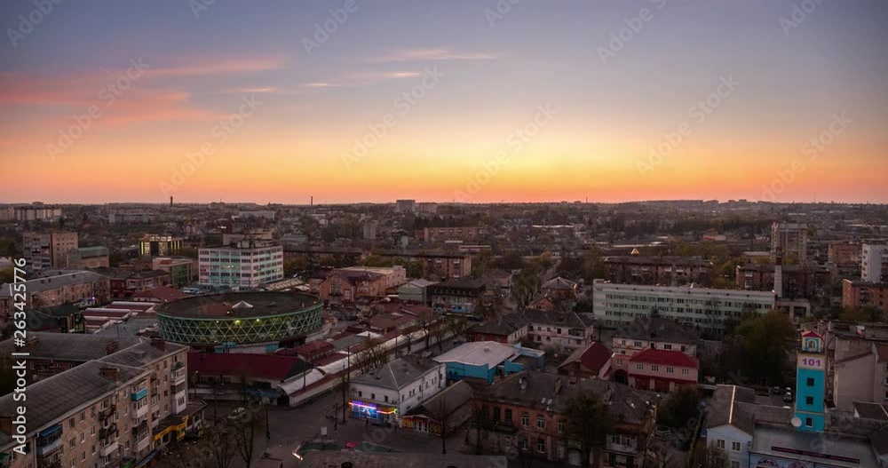 Timelapse.. Rivne Landmark Downtown  with Traffic Flow at Night, Ukraune