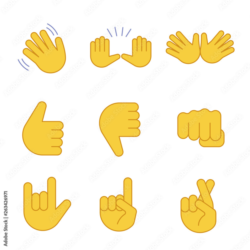Fototapeta premium Hand gesture emojis color icons set