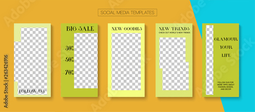 Editable Stories Minimal Vector Layout. Social Media Like and Share, Trends, Sale -50 Photo Frames Kit. Sale Insta Stories Layout