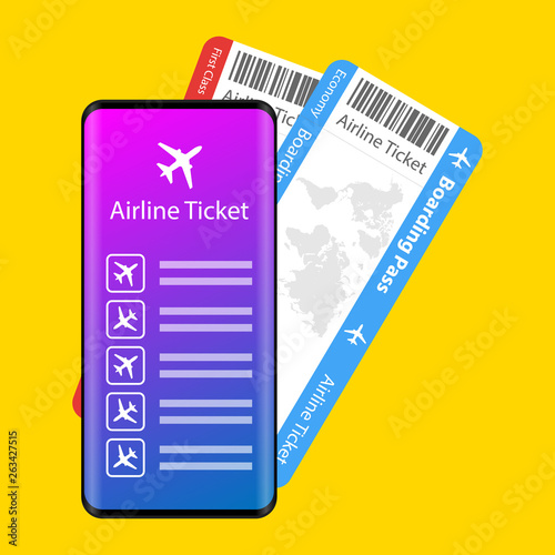 Concept for buying tickets online Airline tickets and passport. Vector illustration