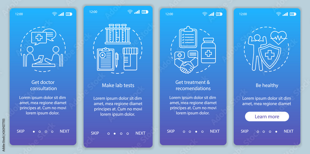 Health screening onboarding mobile app page screen vector template Health screening onboarding mobile app page screen vector template
