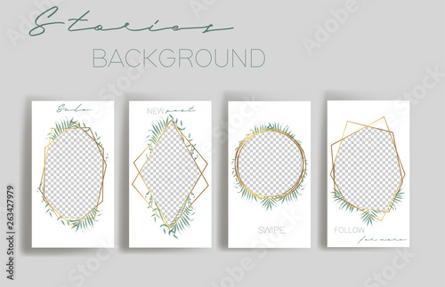  Design backgrounds for social media banner.Set of instagram stories frame templates.Vector cover. Mockup for personal blog or shop.Layout for promotion.