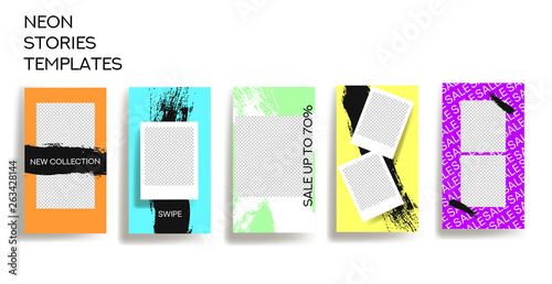  Design backgrounds for social media banner.Set of instagram stories frame templates.Vector cover. Mockup for personal blog or shop.Layout for promotion.