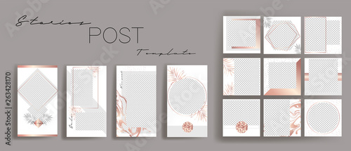  Design backgrounds for social media banner.Set of instagram stories and post frame templates.Vector stories cover. Mockup for personal blog or shop. Endless square puzzle layout for promotion.