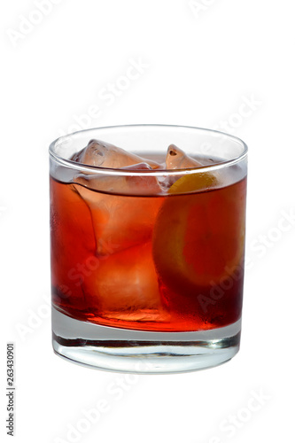 negroni cocktail based on gin, vermouth and campari on isolated background