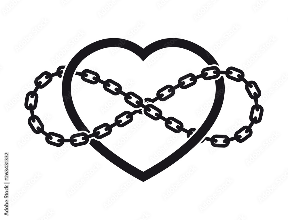 Vector tattoo symbol of never ending love with chain. Isolated on white background. Vector tattoo symbol of never ending love with chain. Isolated on white background.