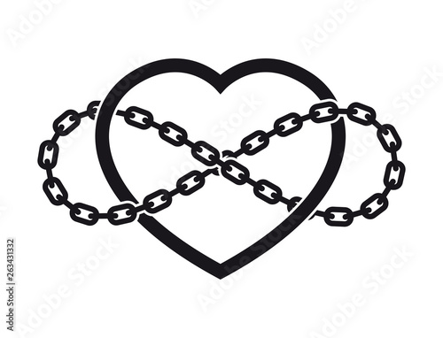 Vector tattoo symbol of never ending love with chain. Isolated on white background.