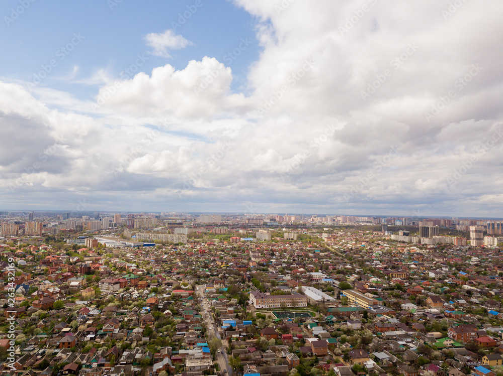 Krasnodar cityscape from aerial view. Modern city view. Skyline landscape