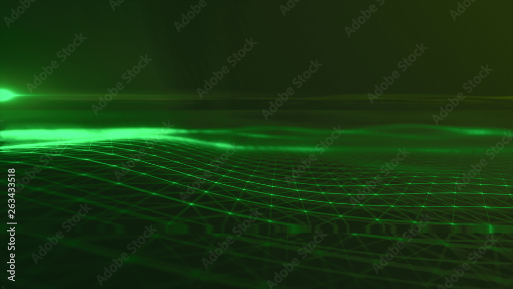 Digital wave background abstract title animation of particle seamless. connecting lines representing deep learning 