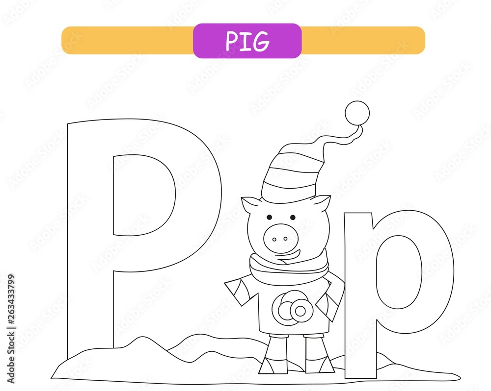 Letter P and funny cartoon pig. Coloring page. Animals alphabet a-z ...