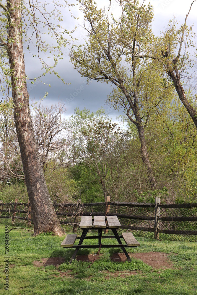 Picnic Table and Dark Clouds
