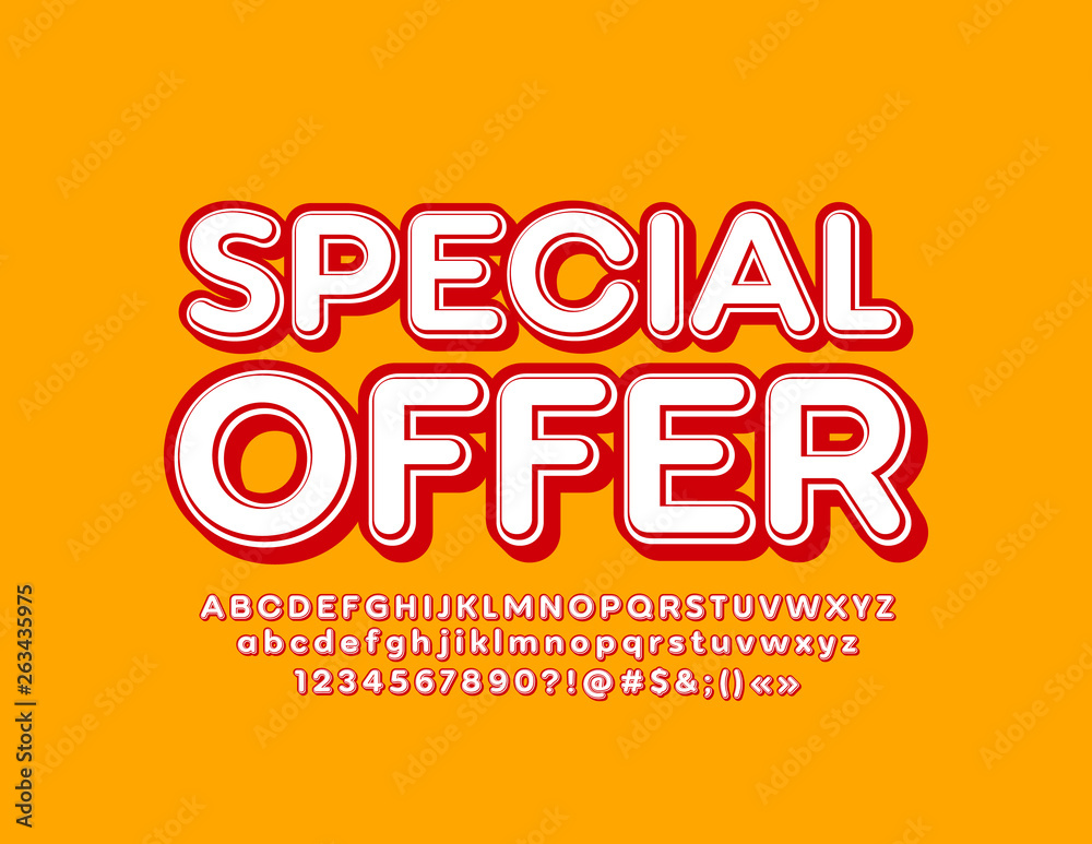 Fototapeta premium Vector trendy emblem Special Offer with retro style Font. 3D bright Alphabet Letters, Numbers and Symbols