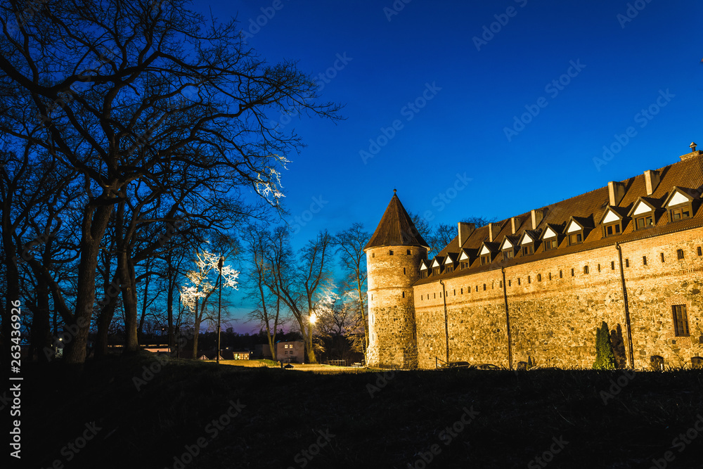 Gothic teutonic Knights castle at night