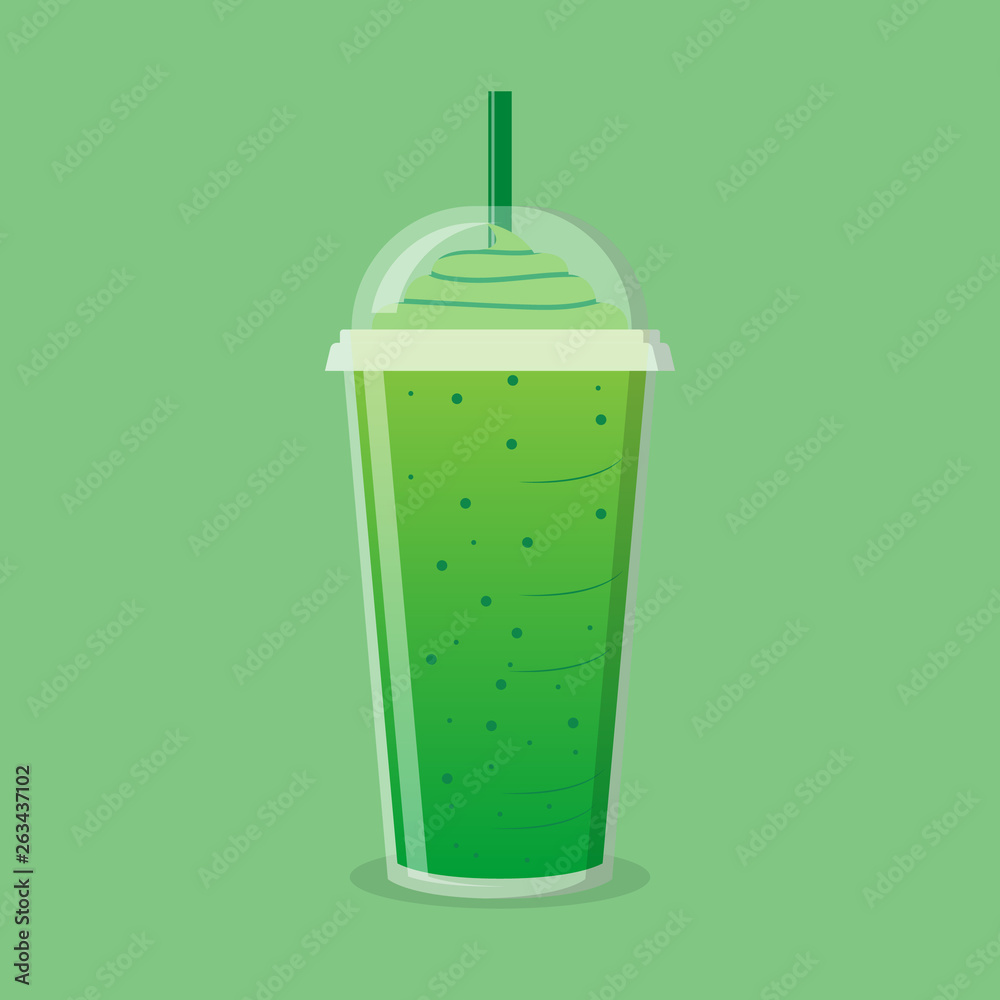Matcha green tea frappe with whipped cream vector Matcha green tea frappe with whipped cream vector