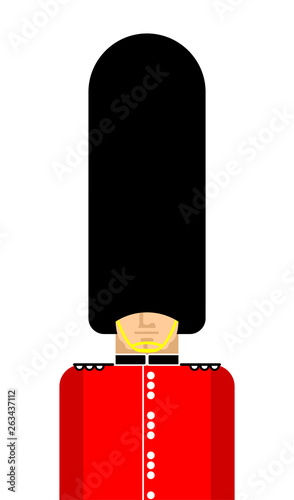 British guardsman isolated. London Queens guard In fur bear hat. English military in beefeater