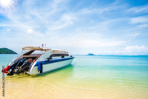 speed boat in tropical sea koh-samui,nice tropical beach thailand,Tropical sea and blue sky  © kavee29