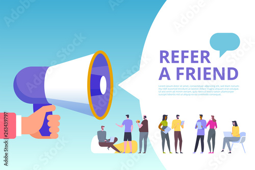 Refer a friend vector illustration concept. Social media marketing.