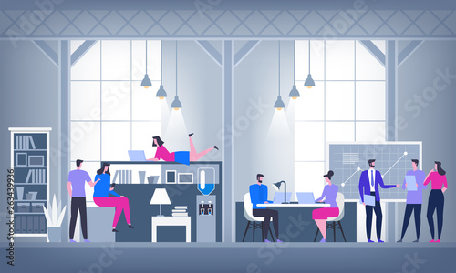 Creative Office Coworking Center. University Campus. Flat Vector Illustration