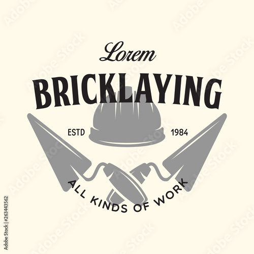 Vintage construction and bricklaying label. Poster, stamp, banner and design elements. Vector illustration