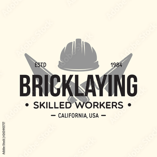 Vintage construction and bricklaying label. Poster, stamp, banner and design elements. Vector illustration