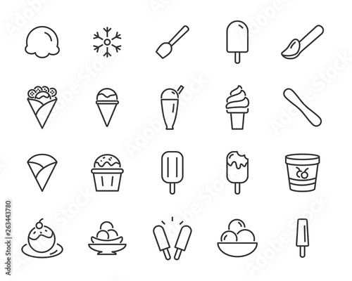 set of ice cream icons, such as  parfait, frozen yogurt, ice cream sundae, vanilla, chocolate