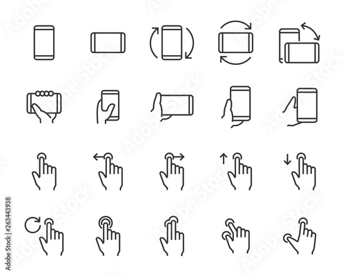 set of hand touchscreen gesture icons, such as hand, app, phone, tap, touch