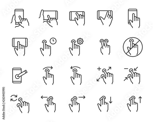 set of hand touchscreen gesture icons, such as hand, app, phone, tap, touch