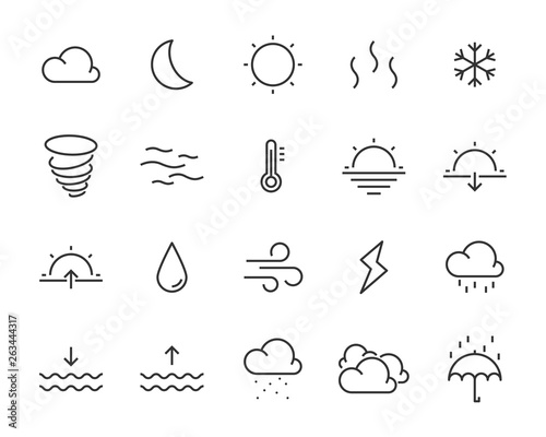 set of weather icons, such as cloud, rain, forecast, sun, wind