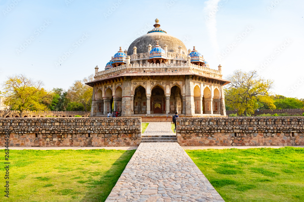 New Delhi, India, Mar 30 2018 - A Landscape view of Isa Khan Garden Tomb inside Humayun's tomb which is a World Heritage architecture, situated in Delhi, India