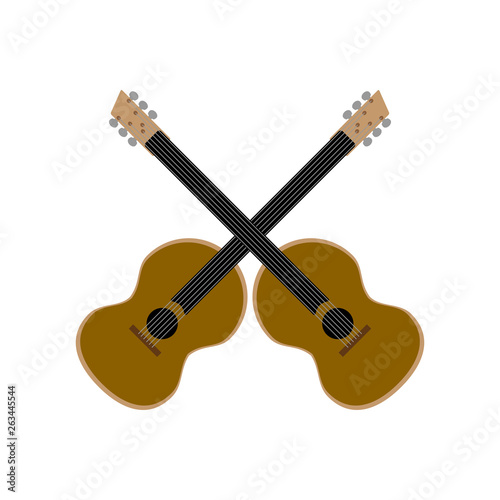 Crisscross acoustic guitars isolated on white background. Vector illustration.