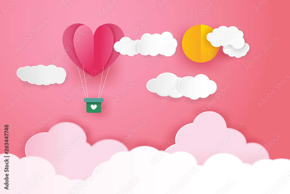 valentines day background with hearts and clouds