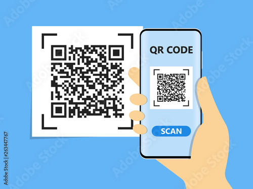 Mobile phone scanning qr code. Flat style icon. Vector illustration