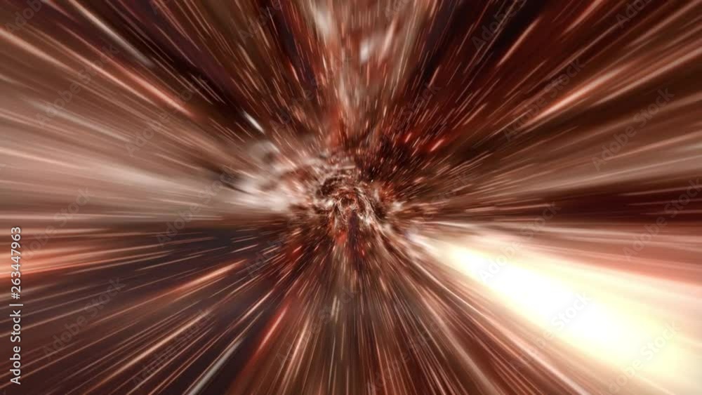 Interstellar, time travel and hyper jump in space. Flying through wormhole tunnel or abstract energy vortex. Singularity, gravitational waves and spacetime concept