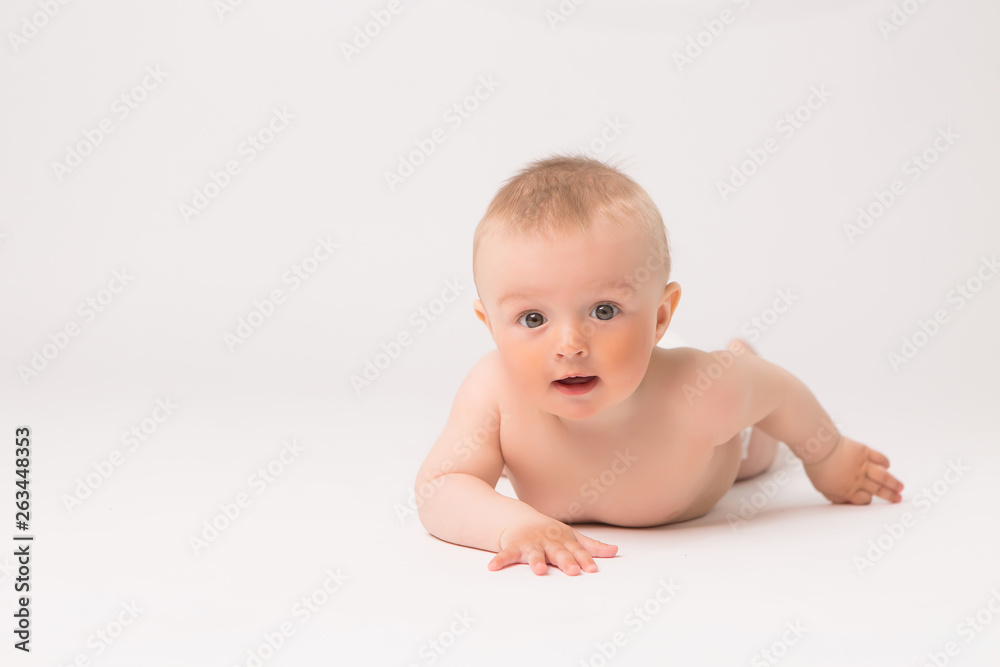 baby boy in diapers on white background, baby 5 months baby boy in diapers on white background, baby 5 months