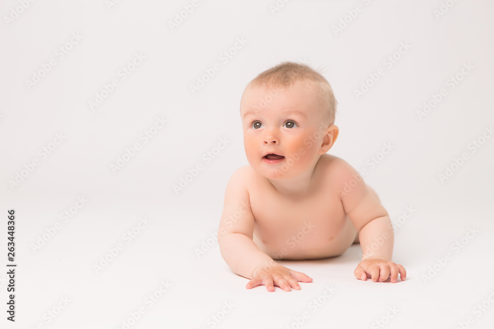 baby boy in diapers on white background, baby 5 months baby boy in diapers on white background, baby 5 months