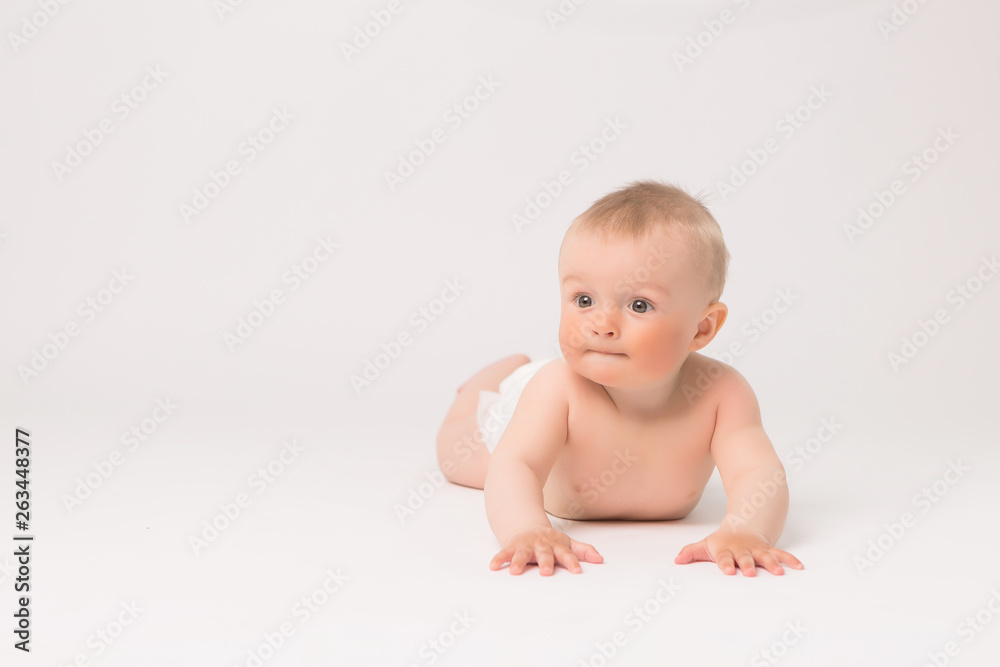 baby boy in diapers on white background, baby 5 months baby boy in diapers on white background, baby 5 months