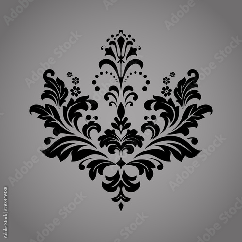 Damask graphic ornament. Floral design element. Black vector pattern